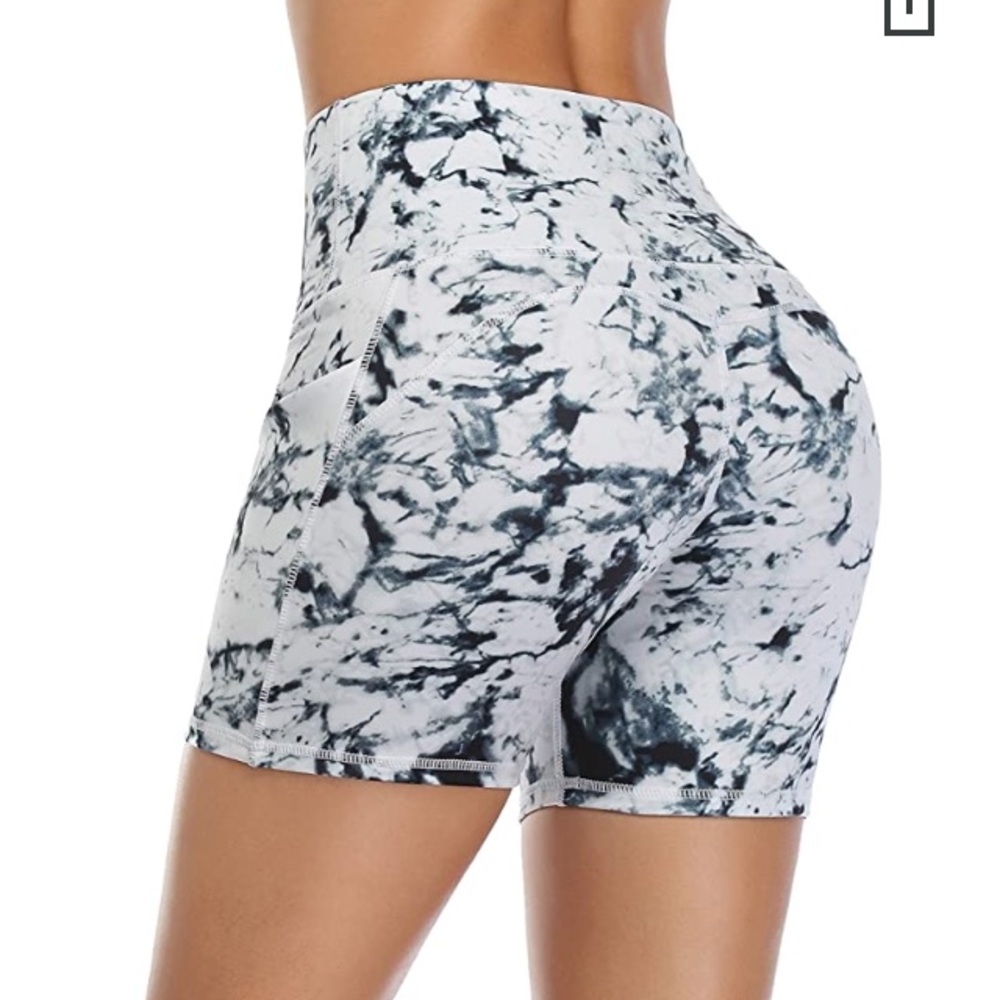 Marble Athletic/Yoga High Waisted Shorts w/ pocket - Picture 2 of 4